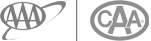 The image shows two logos: one with "AAA" and a swoosh, the other with "CAA" inside an oval.