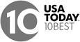 The image shows the "USA Today 10Best" logo in grayscale, featuring a large number 10 and bold text.
